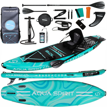 Aqua Spirit SUP Stand-Up Paddle Gonflable 2024, 320x81x15cm, Kit Complet de Conversion de Kayak avec Pagaie, Sac à Dos, Pompe et Autres Accessoires, Adultes Débutants/Experts, Garantie 3 Ans